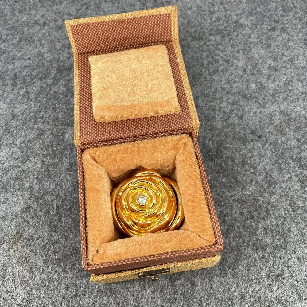 Gold Rose Ring Box Jewelry Case Velvet Lining Wedding Proposal with Cloth Box